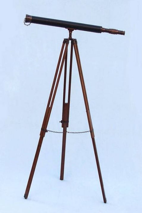 Hampton Nautical 60-Inch Floor Standing Antique Copper with Leather Harbor Master Telescope Body Mounted on Tripod with Extended Legs