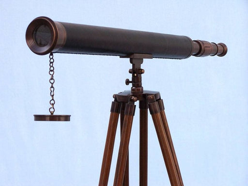 Hampton Nautical 60-Inch Floor Standing Antique Copper with Leather Harbor Master Telescope Body Objective Lens and Cap
