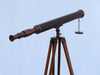 Hampton Nautical 60-Inch Floor Standing Antique Copper with Leather Harbor Master Telescope Rear Body Eyepiece Side Profile Right