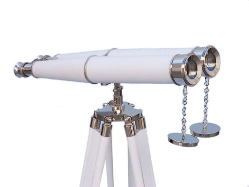 Hampton Nautical 62-Inch Collection Chrome with White Leather Binoculars
