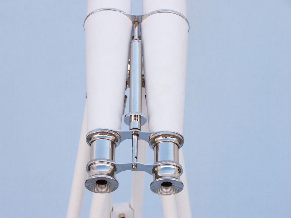 Hampton Nautical 62-Inch Collection Chrome with White Leather Binoculars Body Rear Profile