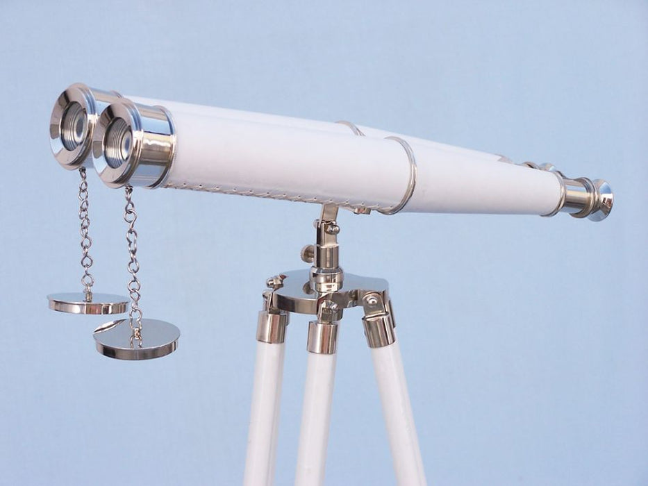 Hampton Nautical 62-Inch Collection Chrome with White Leather Binoculars Body Side Profile Left