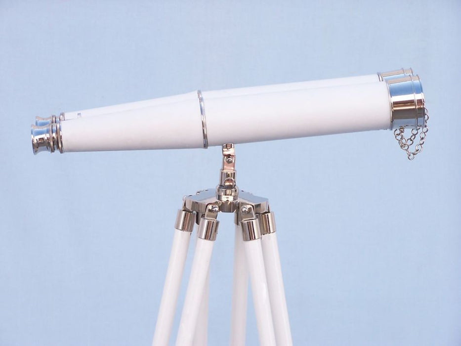 Hampton Nautical 62-Inch Collection Chrome with White Leather Binoculars Body Side Profile Right