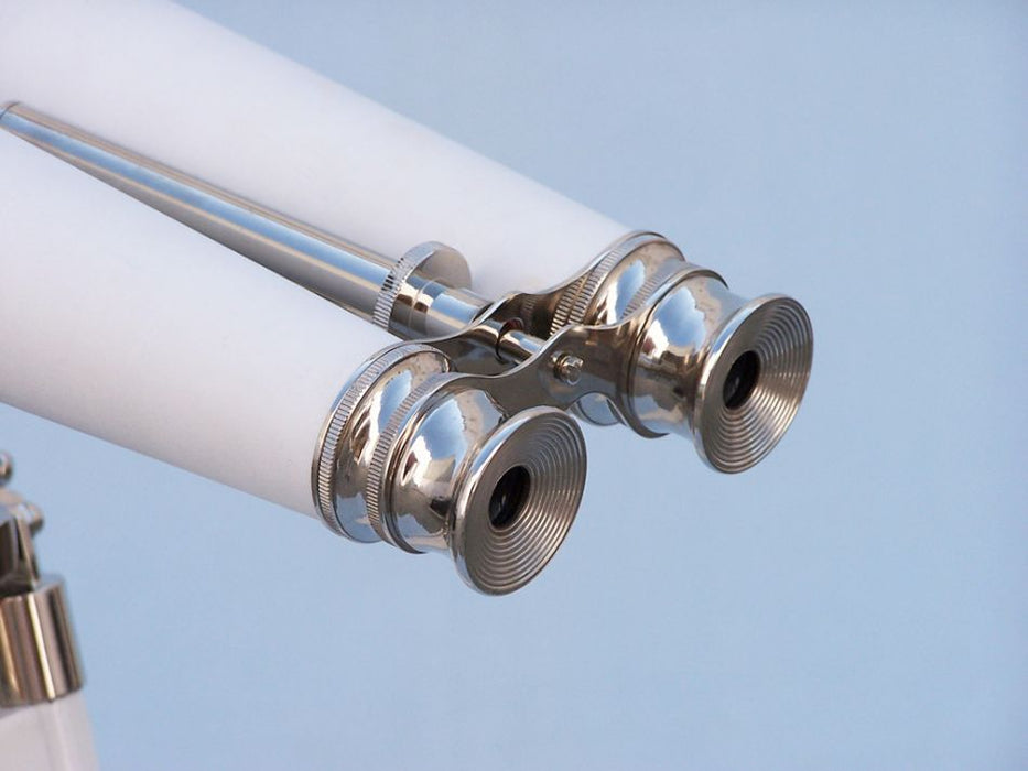 Hampton Nautical 62-Inch Collection Chrome with White Leather Binoculars Eyepieces