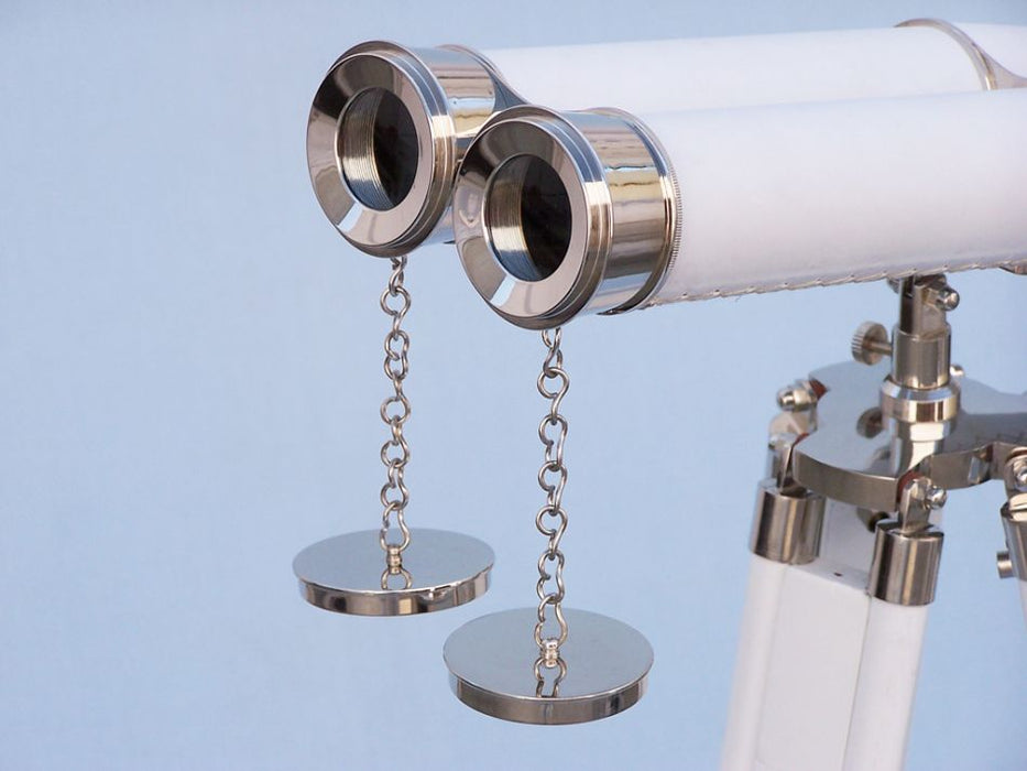 Hampton Nautical 62-Inch Collection Chrome with White Leather Binoculars Objective Lenses with Chrome  Cover