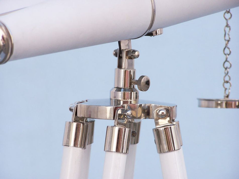 Hampton Nautical 62-Inch Collection Chrome with White Leather Binoculars Tripod Body