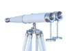 Hampton Nautical 62-Inch Collection Floor Standing Brushed Nickel with White Leather Binoculars
