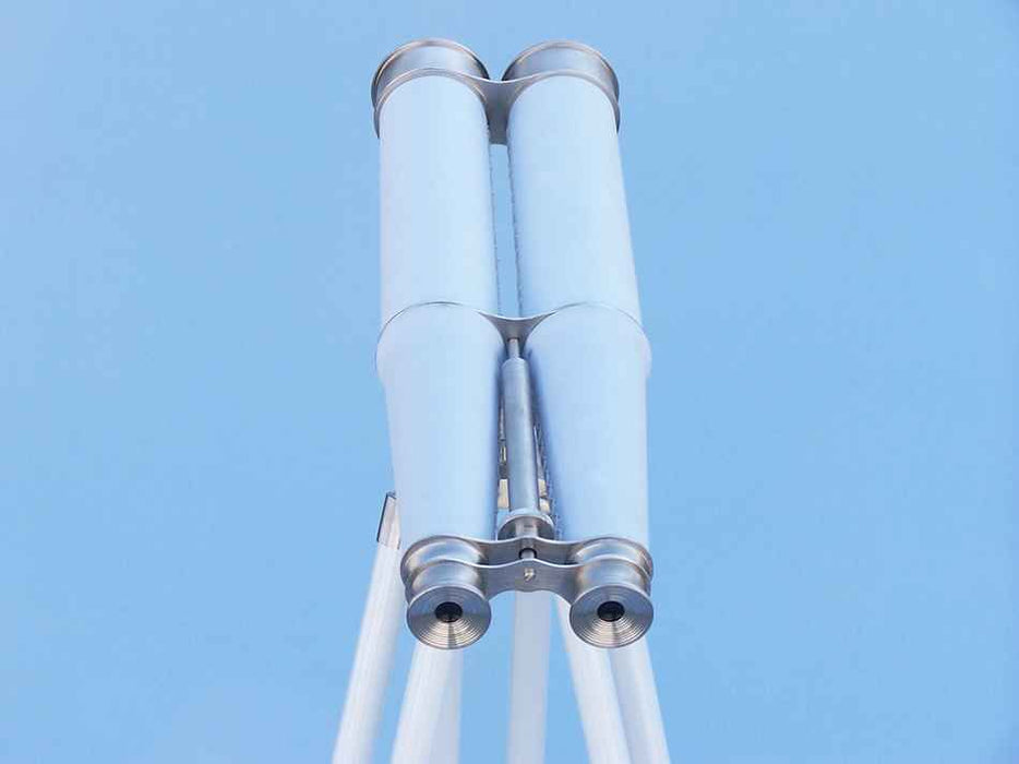 Hampton Nautical 62-Inch Collection Floor Standing Brushed Nickel with White Leather Binoculars Body Eyepiece Top Profile