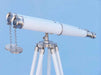 Hampton Nautical 62-Inch Collection Floor Standing Brushed Nickel with White Leather Binoculars Body Side Profile Left