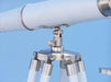 Hampton Nautical 62-Inch Collection Floor Standing Brushed Nickel with White Leather Binoculars Tripod Body Base with Knob