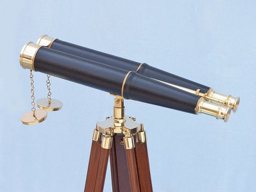 Hampton Nautical 62-Inch Floor Standing Admiral's Brass and Leather Binoculars Body on Tripod
