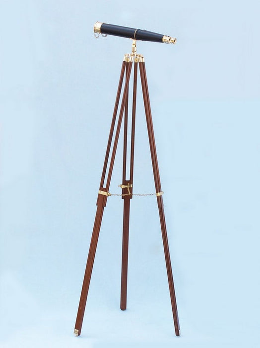 Hampton Nautical 62-Inch Floor Standing Admiral's Brass and Leather Binoculars Mounted on Tripod with Extended Legs