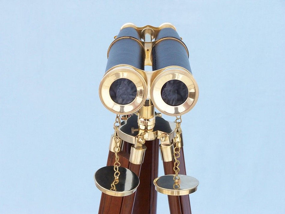 Hampton Nautical 62-Inch Floor Standing Admiral's Brass and Leather Binoculars Objective Lenses and Caps