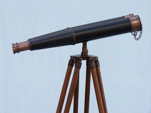 Hampton Nautical 62-Inch Floor Standing Admiral's Bronzed with Leather Binoculars Body Side Profile Right