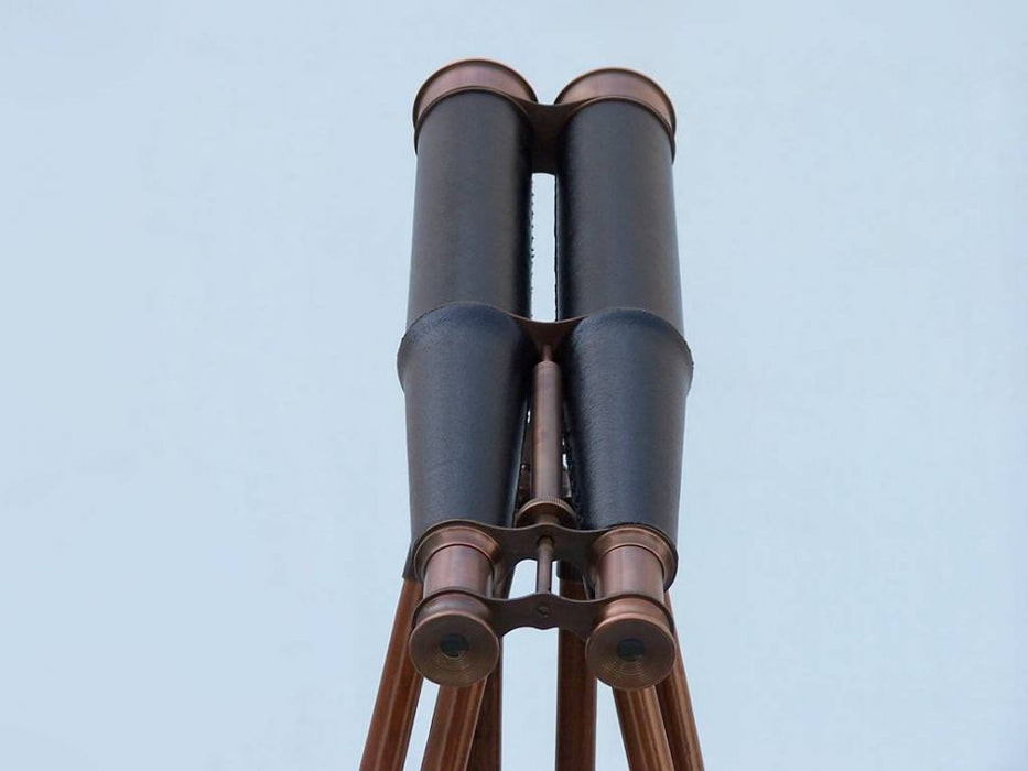 Hampton Nautical 62-Inch Floor Standing Admiral's Bronzed with Leather Binoculars Eyepieces