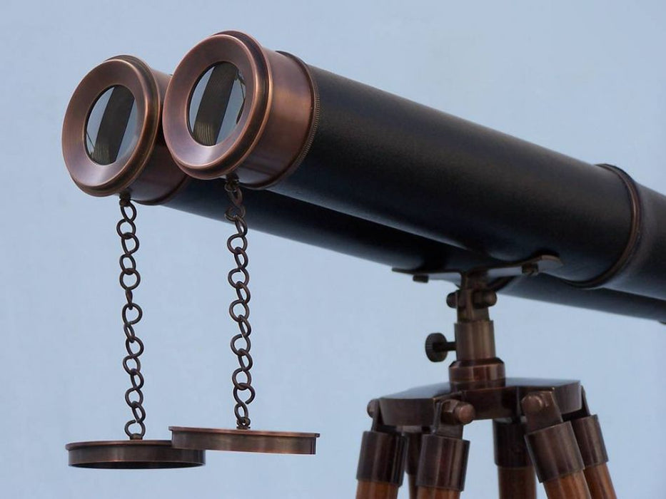 Hampton Nautical 62-Inch Floor Standing Admiral's Bronzed with Leather Binoculars Objective Lenses and Caps