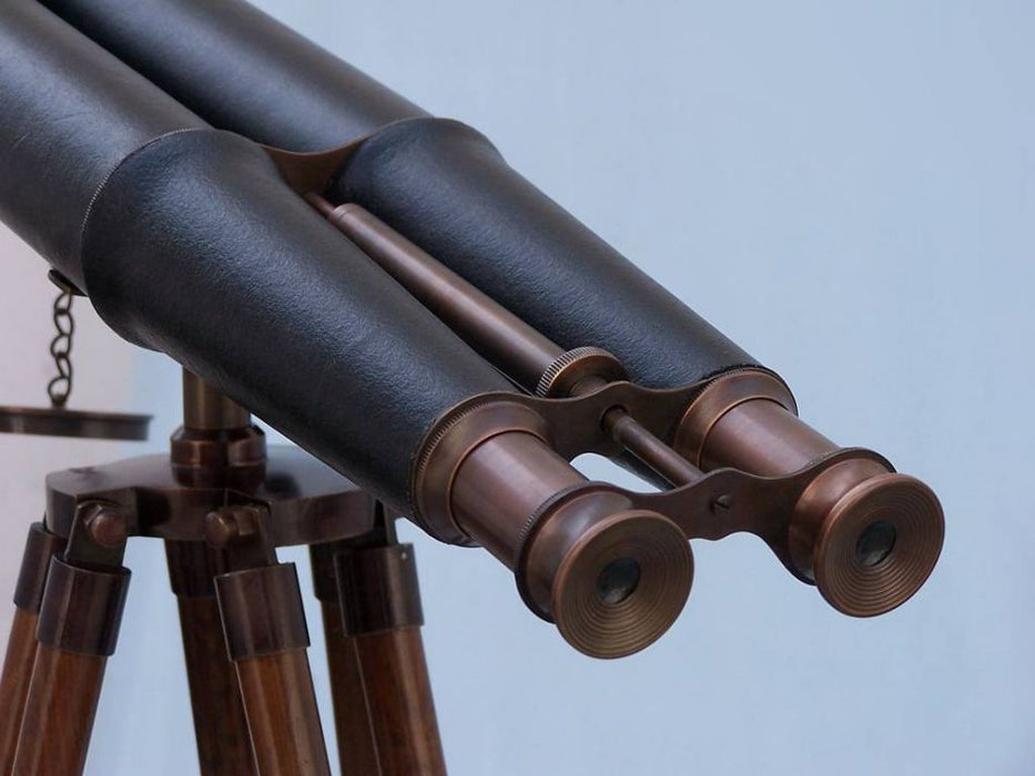 Hampton Nautical 62-Inch Floor Standing Admiral's Bronzed with Leather Binoculars Rear Body Extended Eyepieces