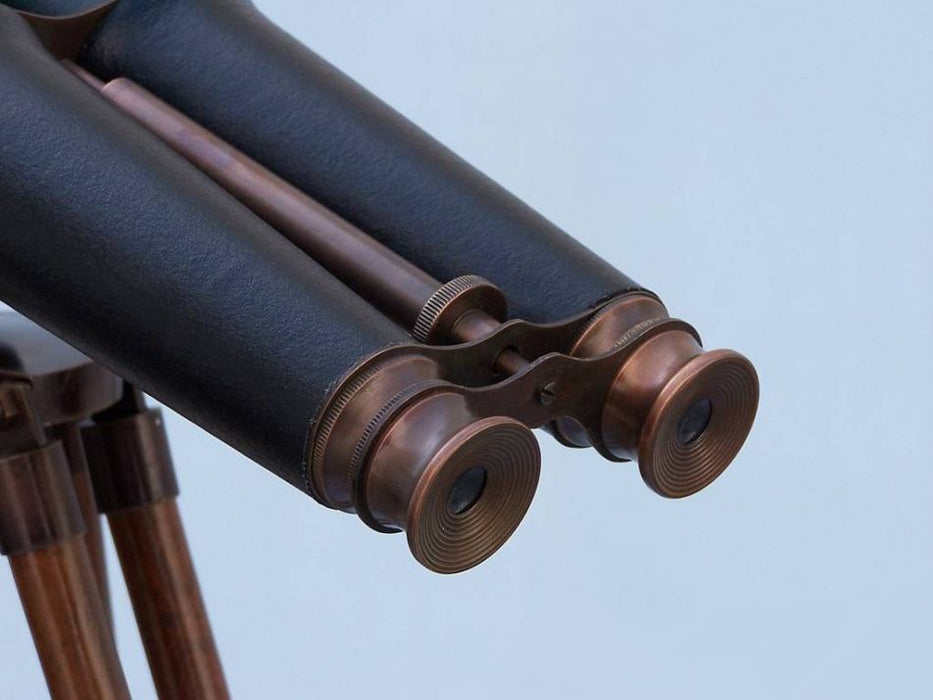 Hampton Nautical 62-Inch Floor Standing Admiral's Bronzed with Leather Binoculars Rear Body Eyepieces