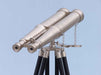 Hampton Nautical 62-Inch Floor Standing Admiral's Brushed Nickel Binoculars Body Eyepiece and Lens Cover