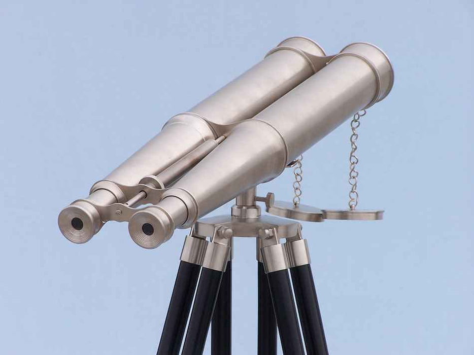 Hampton Nautical 62-Inch Floor Standing Admiral's Brushed Nickel Binoculars Body Eyepiece and Lens Cover
