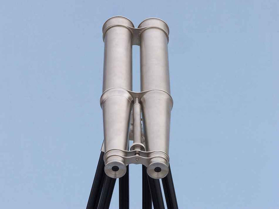 Hampton Nautical 62-Inch Floor Standing Admiral's Brushed Nickel Binoculars Body Eyepieces