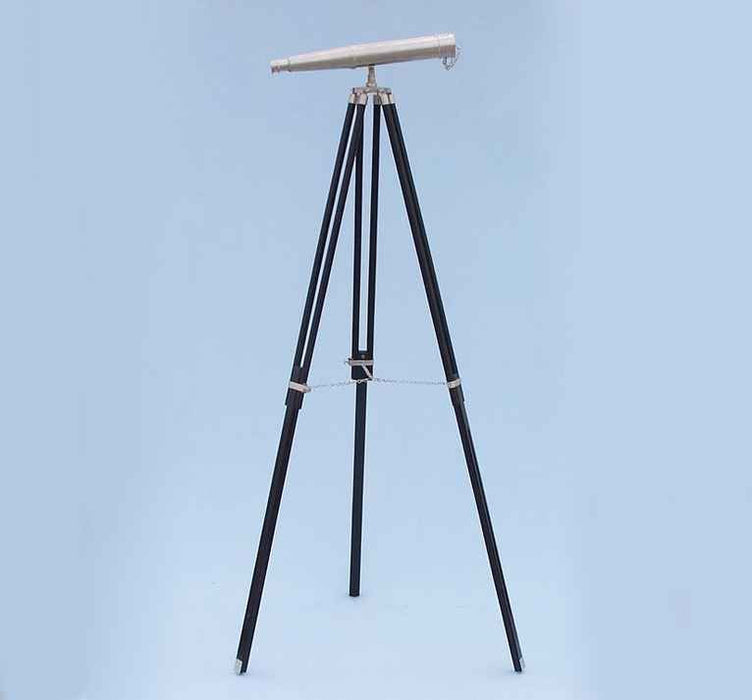 Hampton Nautical 62-Inch Floor Standing Admiral's Brushed Nickel Binoculars Mounted on Tripod