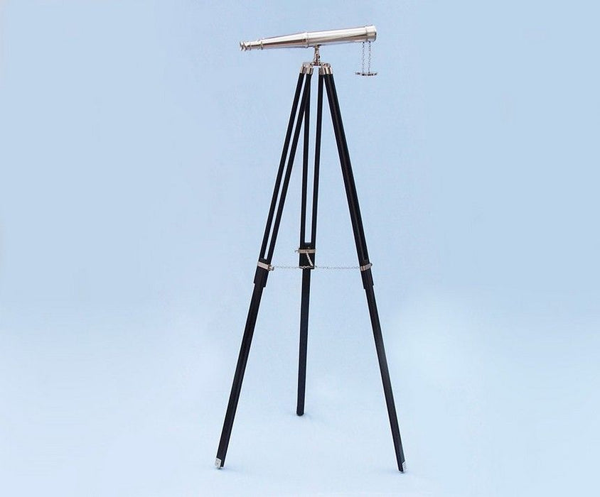 Hampton Nautical 62-Inch Floor Standing Admiral's Chrome Binoculars Mounted on Shisham Tripod
