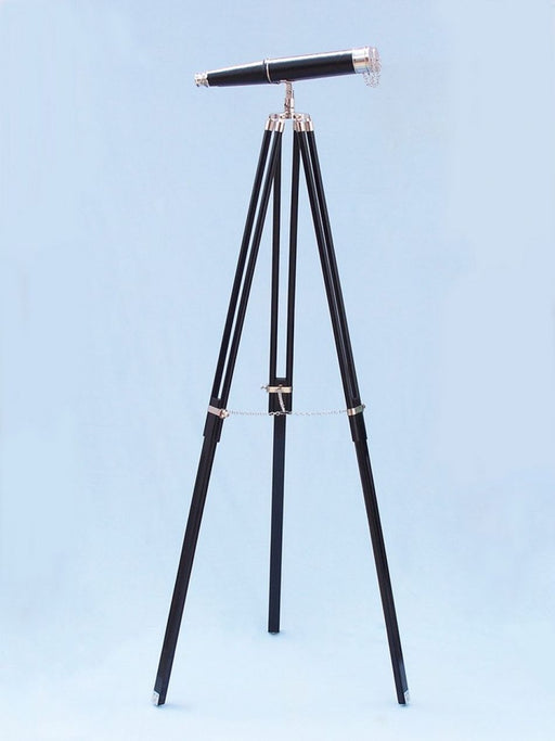 Hampton Nautical 62-Inch Floor Standing Admiral's Chrome and Leather Binoculars Body Mounted on Tripod
