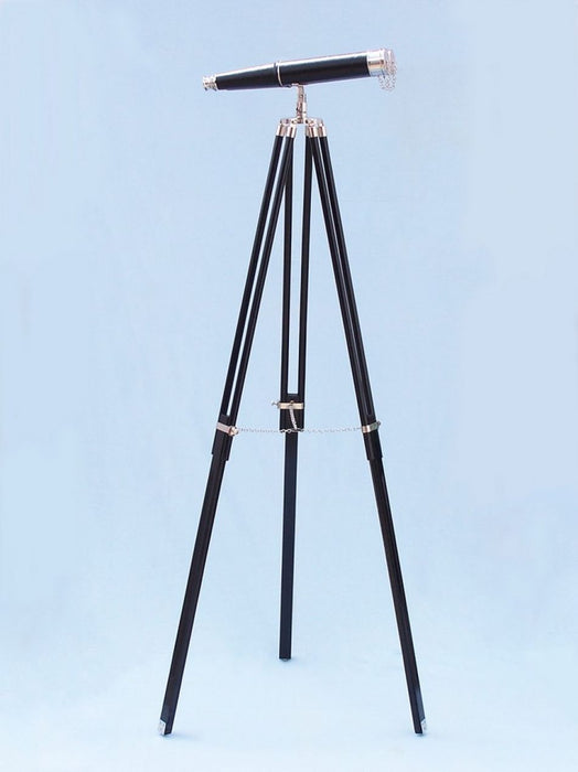 Hampton Nautical 62-Inch Floor Standing Admiral's Chrome and Leather Binoculars Body Mounted on Tripod