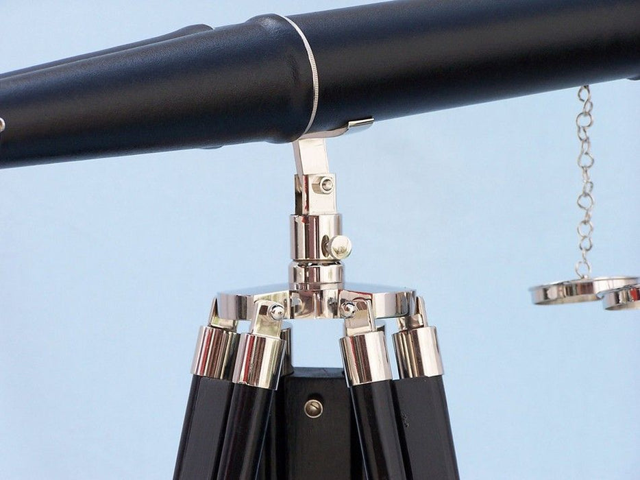 Hampton Nautical 62-Inch Floor Standing Admiral's Chrome and Leather Binoculars Tripod Body Base with Knob