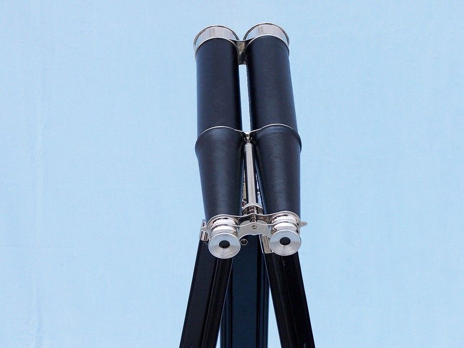 Hampton Nautical 62-Inch Floor Standing Admiral's Chrome and Leather Binoculars on Stand Eyepieces