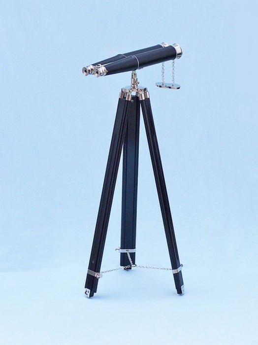 Hampton Nautical 62-Inch Floor Standing Admiral's Chrome and Leather Binoculars on Tripod