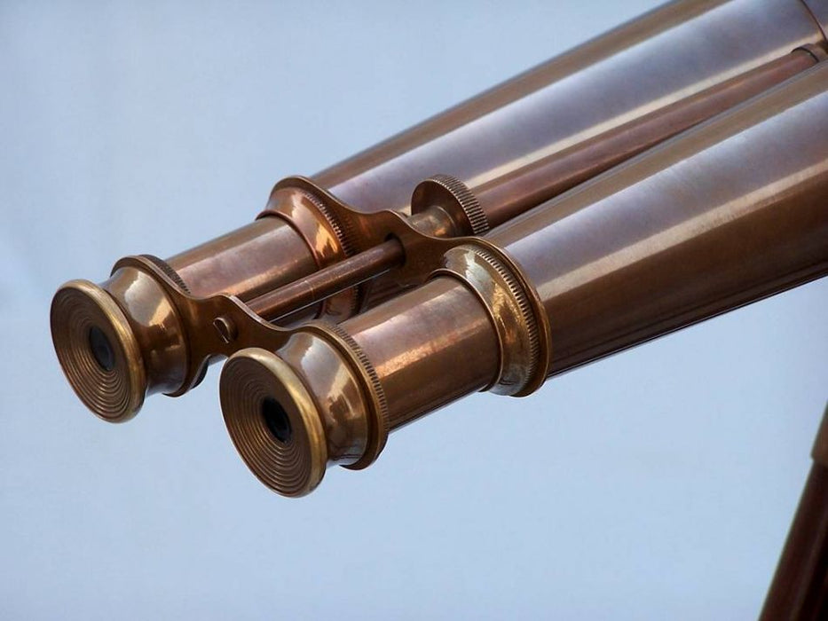 Hampton Nautical 62-Inch Floor Standing Admirals Antique Brass Binoculars Eyepieces