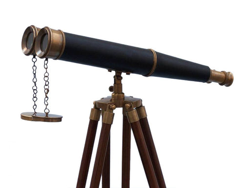 Hampton Nautical 62-Inch Floor Standing Admirals Antique Brass Binoculars with Leather