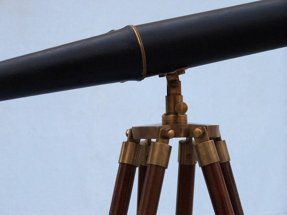 Hampton Nautical 62-Inch Floor Standing Admirals Antique Brass Binoculars with Leather on Tripod Body Base with Knob