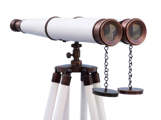 Hampton Nautical 62-Inch Floor Standing Admirals Bronzed with White Leather Binoculars