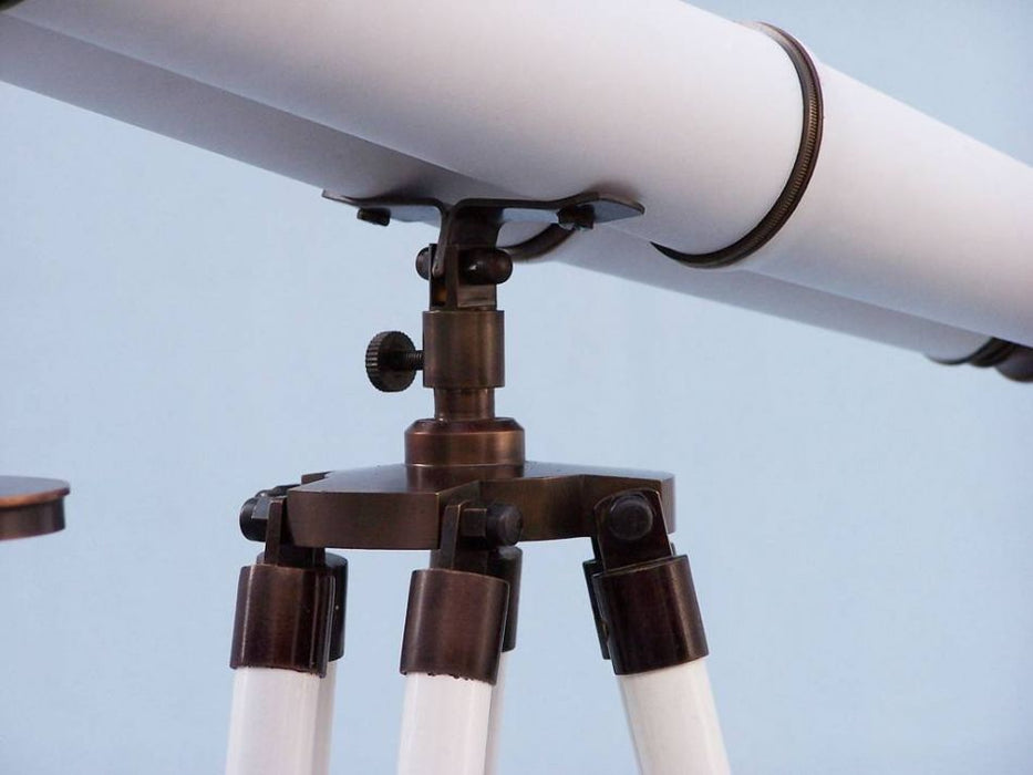 Hampton Nautical 62-Inch Floor Standing Admirals Bronzed with White Leather Binoculars on Tripod Body Base