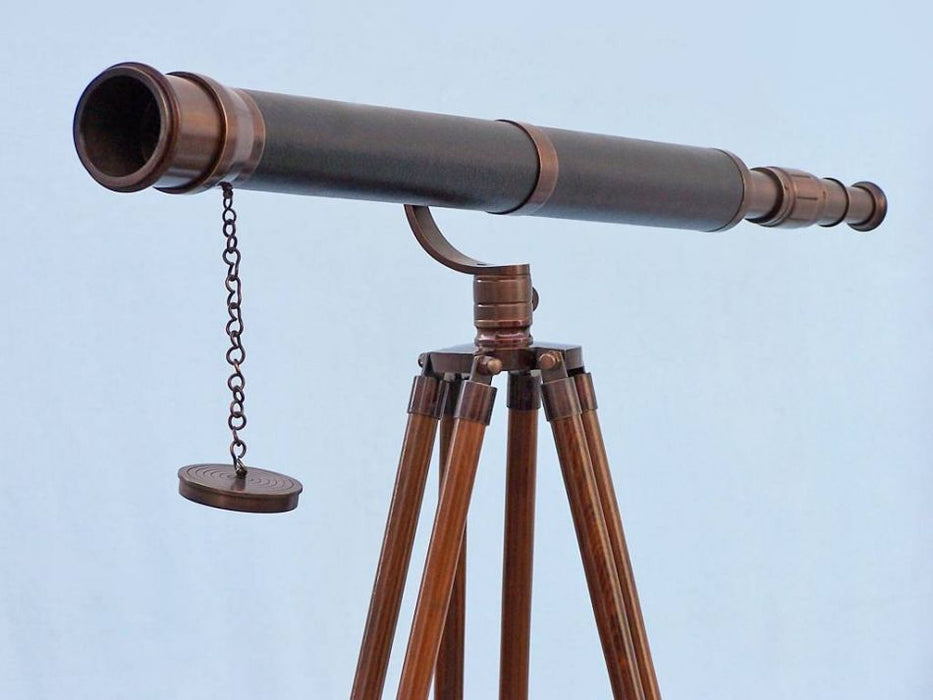 Hampton Nautical 62-Inch Floor Standing Bronzed with Leather Galileo Telescope Body Objective Lens with Cap