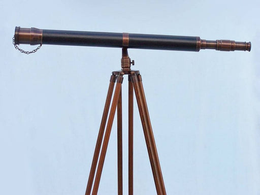 Hampton Nautical 62-Inch Floor Standing Bronzed with Leather Galileo Telescope Body on Tripod with Lens Cap
