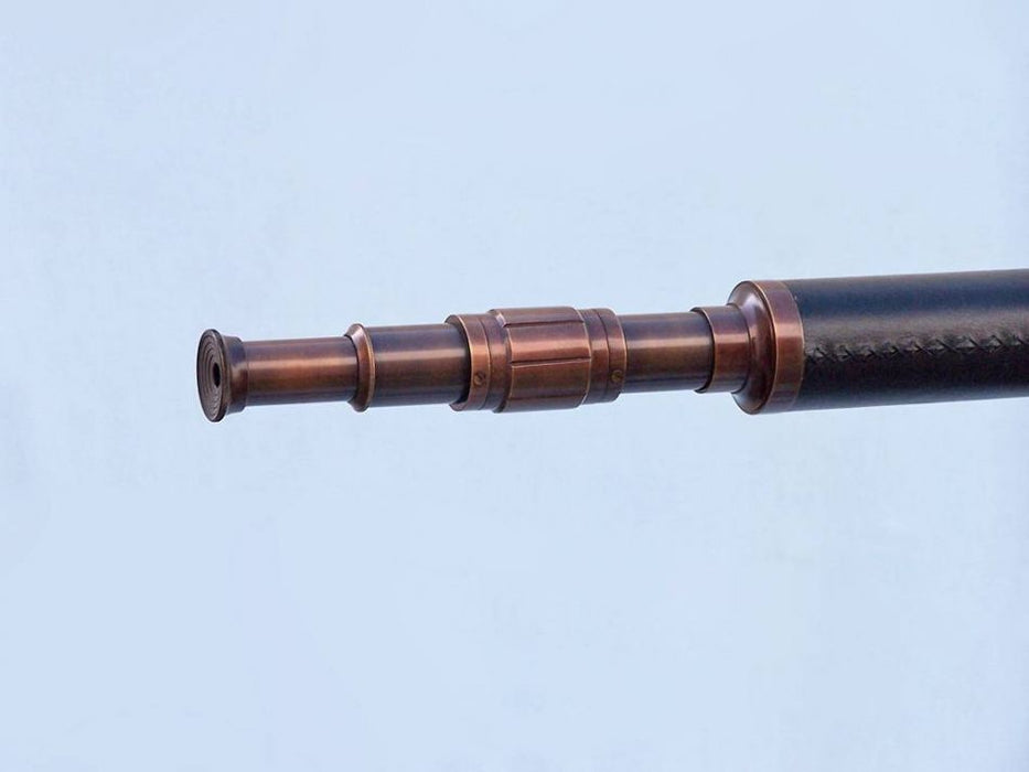 Hampton Nautical 62-Inch Floor Standing Bronzed with Leather Galileo Telescope Extended Eyepiece