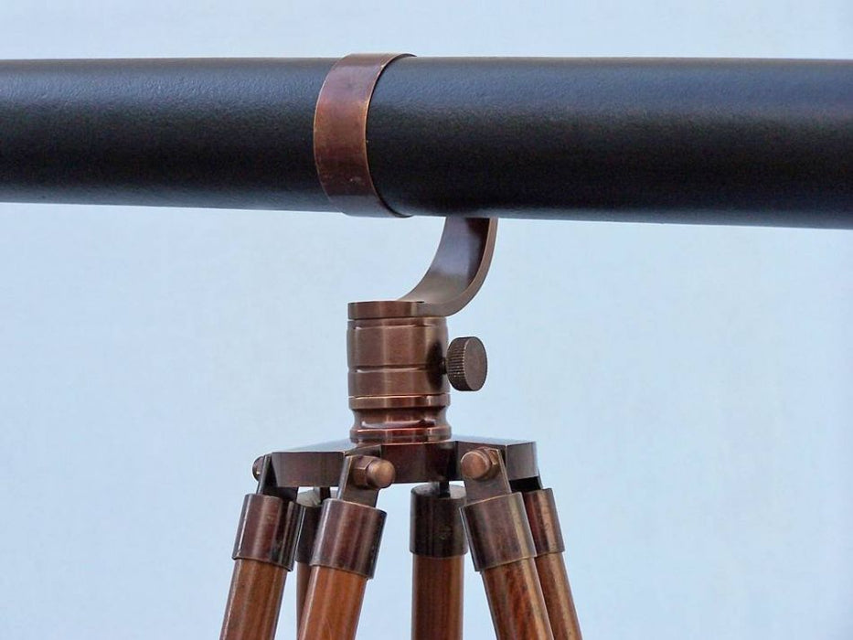 Hampton Nautical 62-Inch Floor Standing Bronzed with Leather Galileo Telescope Tripod Body Base with Knob