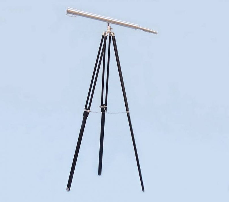 Hampton Nautical 62-Inch Floor Standing Brushed Nickel Galileo Telescope on Tripod 