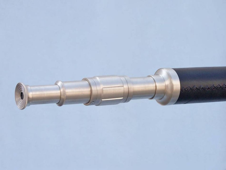 Hampton Nautical 62-Inch Floor Standing Brushed Nickel with Leather Galileo Telescope Extended Eyepiece