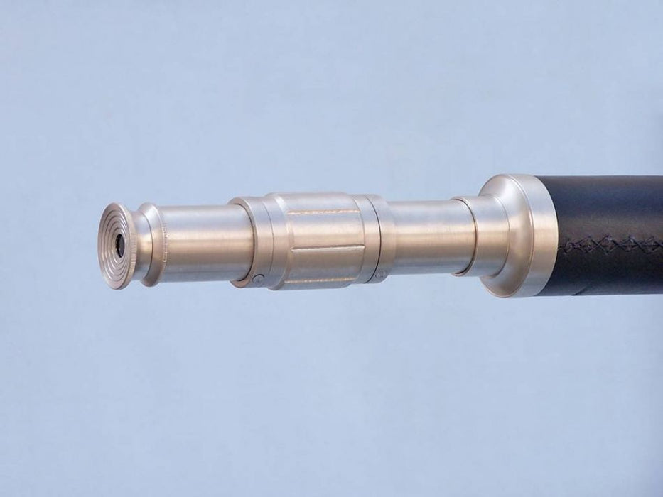 Hampton Nautical 62-Inch Floor Standing Brushed Nickel with Leather Galileo Telescope Eyepiece