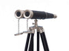 Hampton Nautical 62-inch Floor Standing Admiral's Brushed Nickel with Leather Binoculars