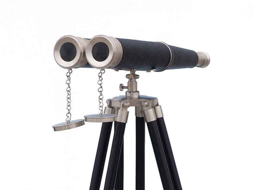Hampton Nautical 62-inch Floor Standing Admiral's Brushed Nickel with Leather Binoculars