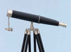Hampton Nautical 62-inch Floor Standing Admiral's Brushed Nickel with Leather Binoculars Body Side Profile Left