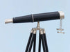 Hampton Nautical 62-inch Floor Standing Admiral's Brushed Nickel with Leather Binoculars Body Side Profile Right