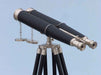 Hampton Nautical 62-inch Floor Standing Admiral's Brushed Nickel with Leather Binoculars Body on Tripod