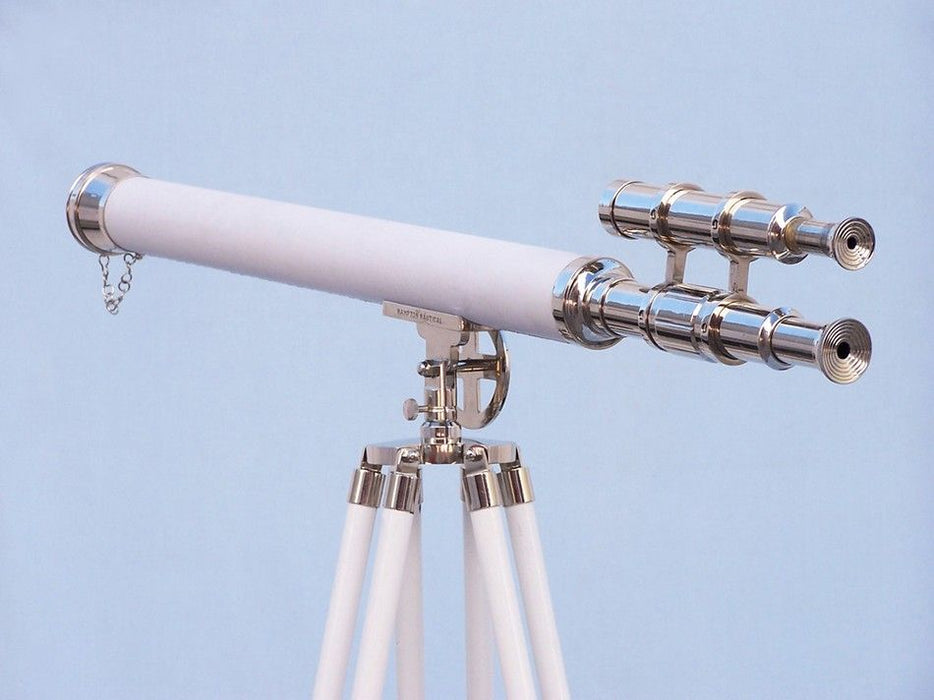 Hampton Nautical 64-Inch Collection Chrome with White Leather Griffith Astro Telescope Body Eyepiece and Viewfinder